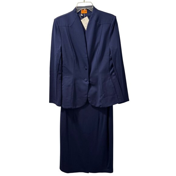 Mary Crafts Womens Navy Blue Blazer & Skirt Suit Set Size 12 Rayon/Nylon Blend - Picture 1 of 12